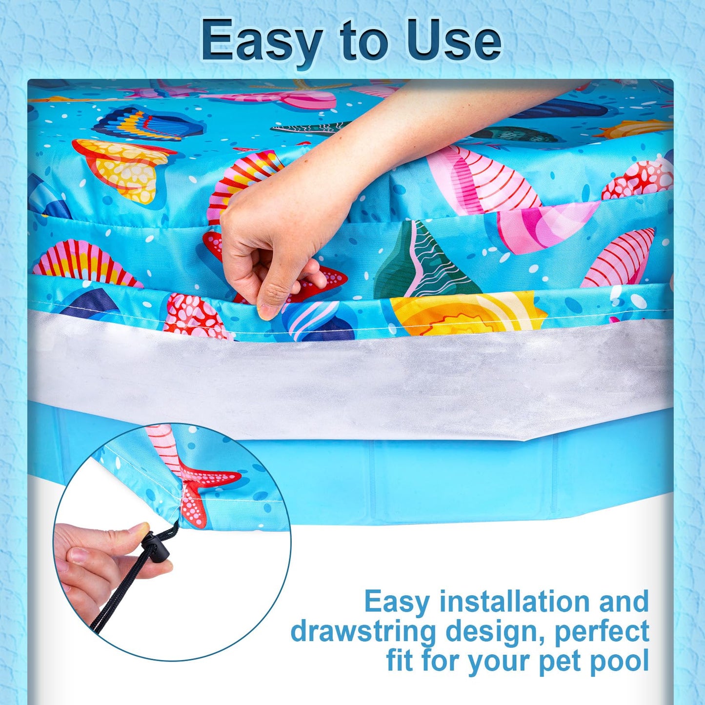 Docuwee Round Dog Pool Cover 48", Foldable Kiddie Solar Cover Fit Dog Collapsible Swimming Pool, Pets Kids Bath Tub, Anti-UV Dustproof Safety Pool Covers, Starfish Patterns