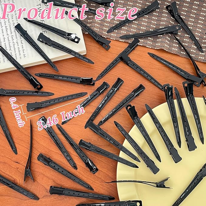 40 PCS 3.5 Inch Black Duck Billed Clips,Metal Alligator Curl Hair Clips with Holes for Styling, Coloring, Thick Hair Rollers, Salon Use,Alligator Clips for Women for Thick Hair & Thin Hair,Black