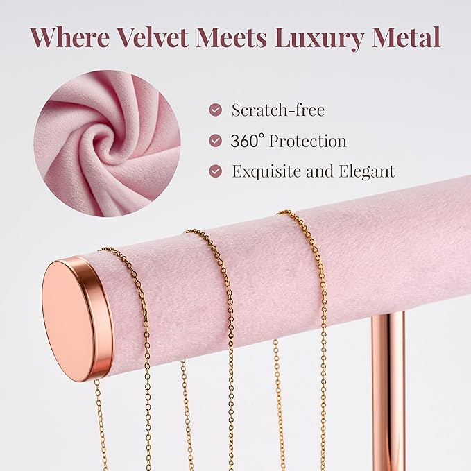 3 Tier Bracelet Holder Display - Detachable T Bar Pink Velvet Bracelet Holder, Jewelry Holder Organizer for Bracelet, Necklace, Earrings, Rings