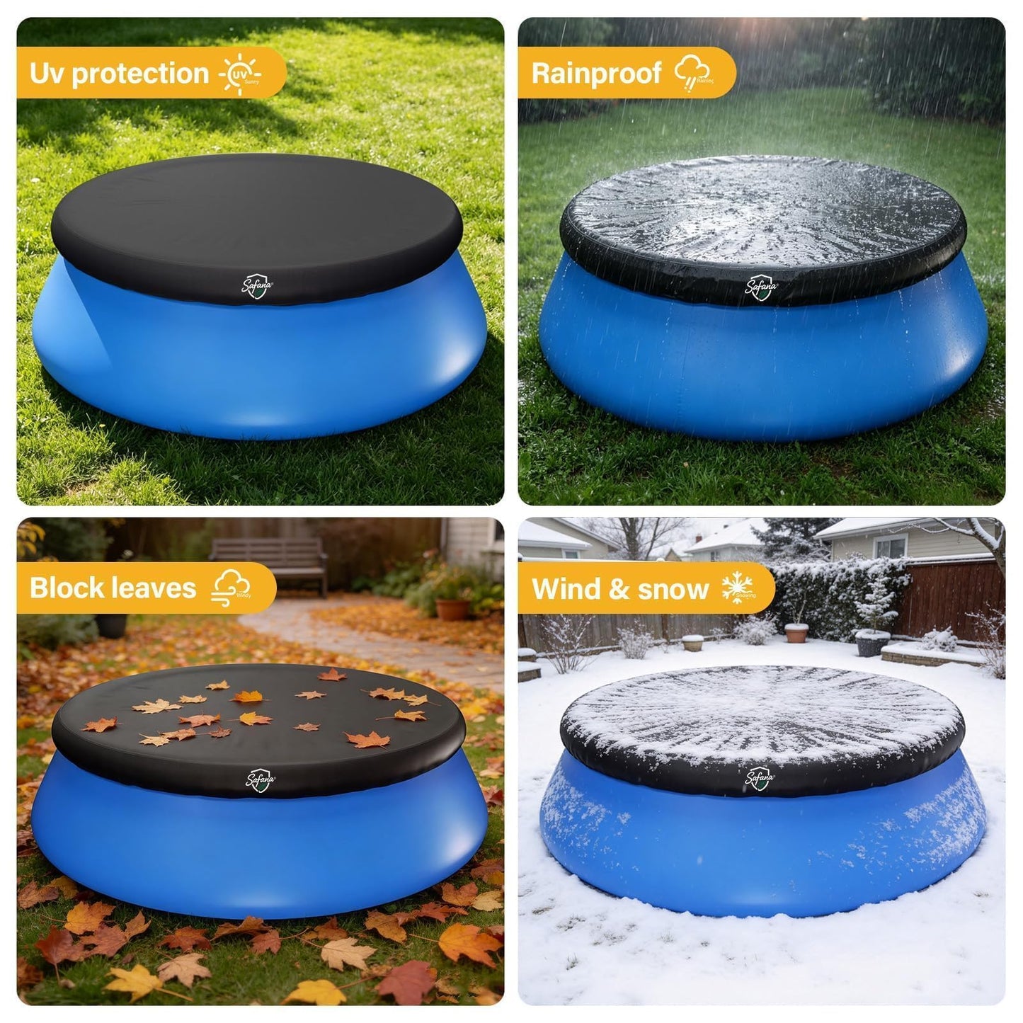 SAFANA 6ft Inflatable Pool Covers for Above Ground Pools Round Pool Cover for Inflatable Easy Set Pool with Elastic Band, Swimming Pool Windproof Dustproof
