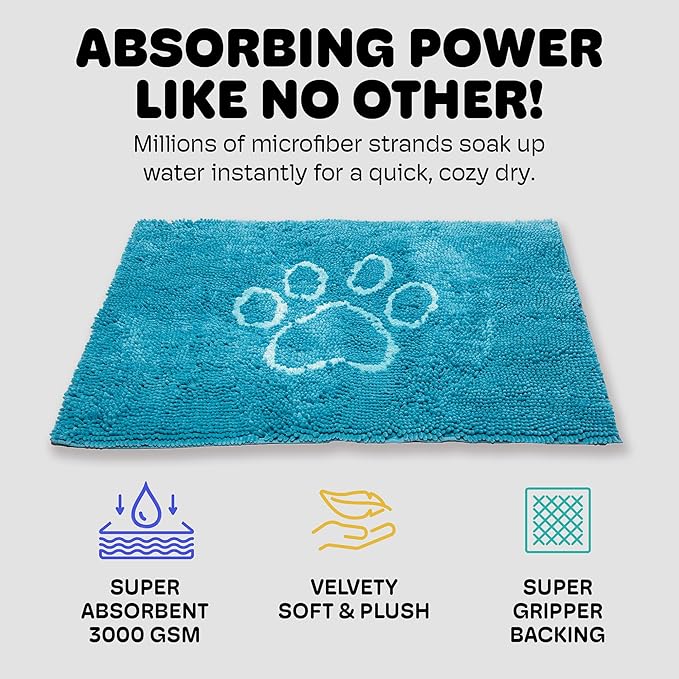 Dog Gone Smart Dirty Dog Doormat - Fast Drying Rug with Super Gripper Backing for Clean Floors - Super Absorbent and Machine Washable Mat for Muddy Paws - Aqua
