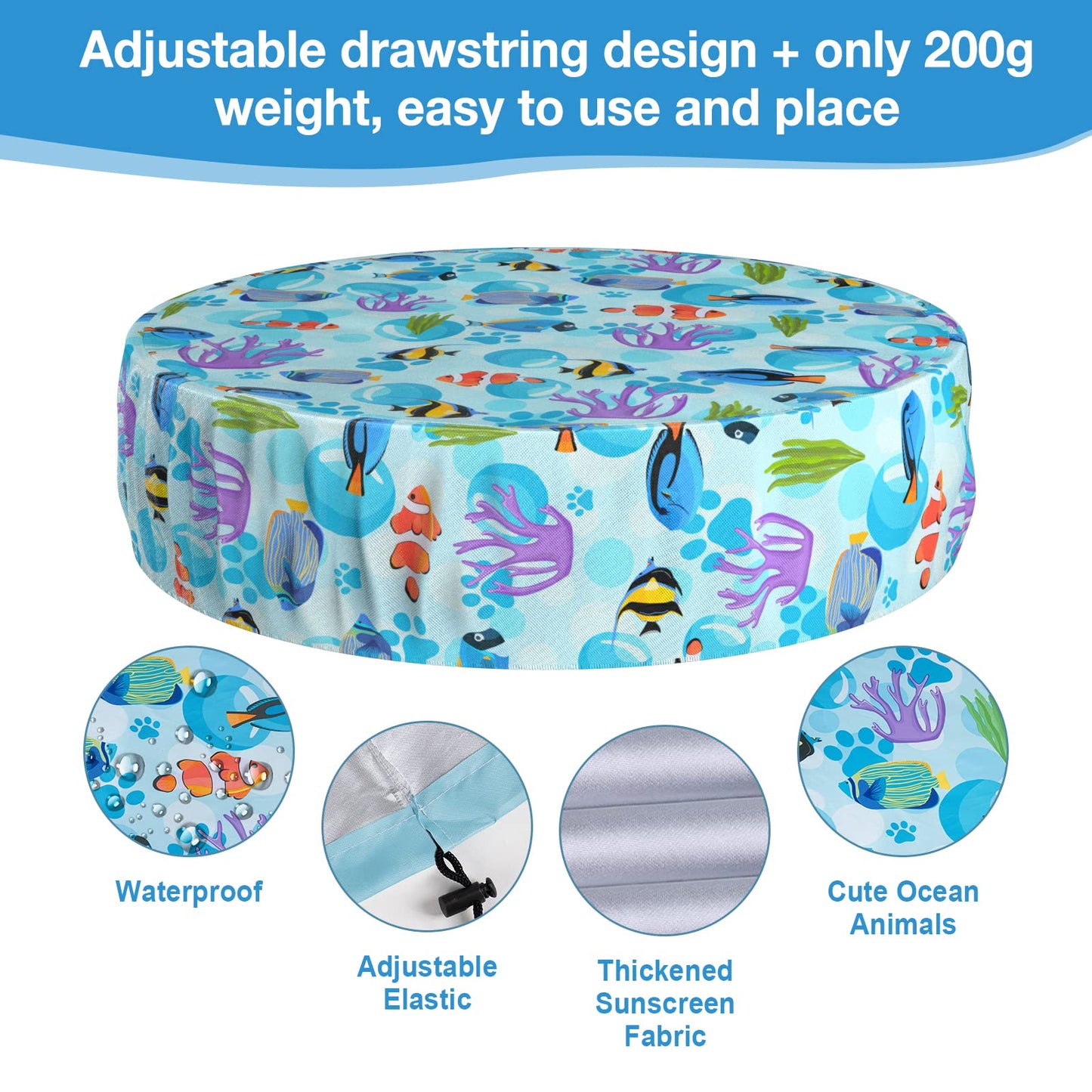 Ladadee Foldable Round Dog Swimming Pool Cover, for 32 "/63“/48” Collapsible Outdoor Tub, PVC Coating Waterproof and UV Protection, Leakproof Washable Kiddie Pet Small Paddling Bath Accessories