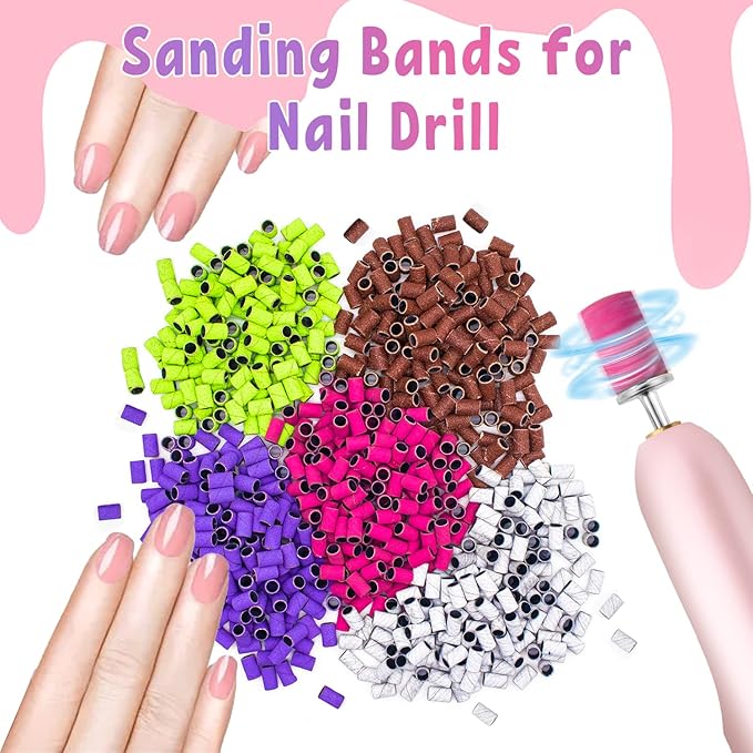 100Pcs Sanding Bands for Nail Drill 150 Grit, Medium Grit Sanding Band for Nail Drill with 3/32Ã¢ÂÂ Nail Drill Bit for Acrylic Nail, Gel Nail, Professional Nail Sanding Band Set for Manicure and Pedicure