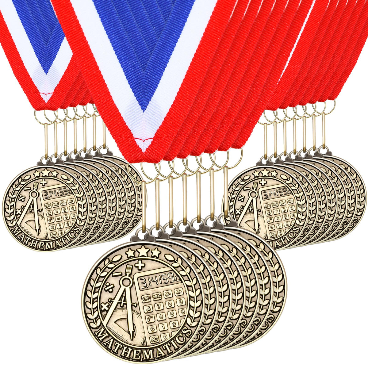 Quelay 30 Pcs 2'' Award Medals Bulk Gold Winner Medals with Neck Ribbons Metal Trophy Award Prize Gift for Tournaments, Competitions, Party, Kids and Adults(30 Pcs, Math)