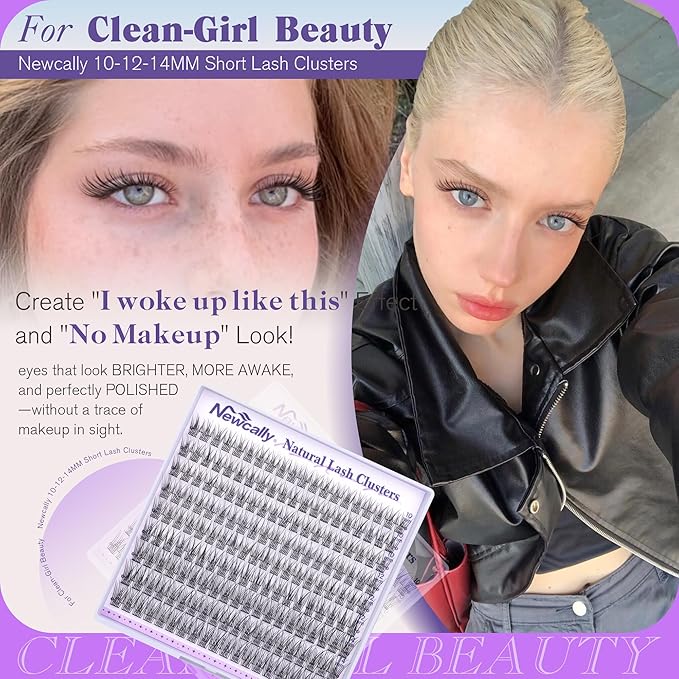 Natural Lash Clusters 10-14MM Thin Lash Band Short Eyelash Clusters Eyelash Extension Soft Cluster Lashes C-curly Individual Lashes DIY Lash Extension Beginner-friendly by Newcally