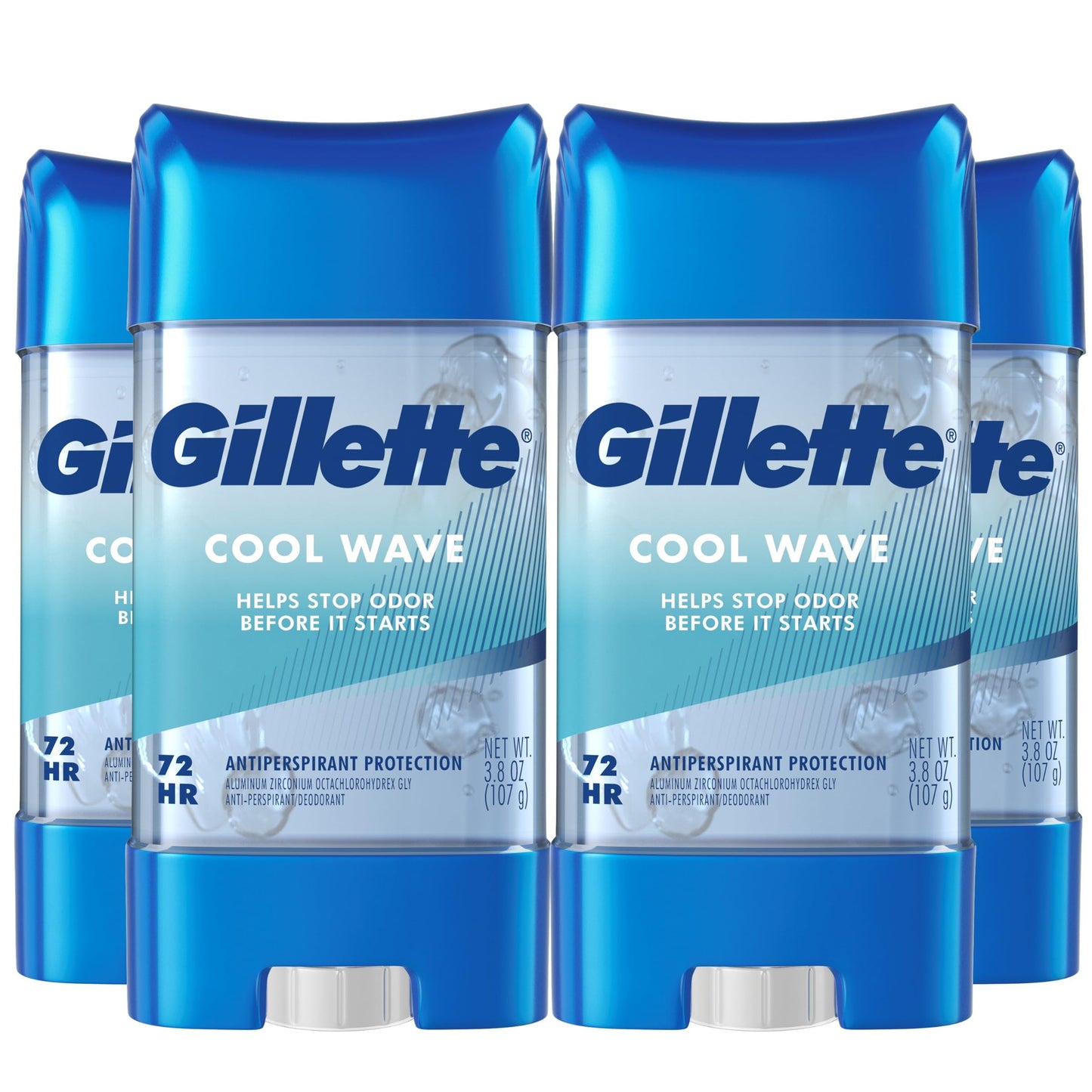 Gillette Antiperspirant and Deodorant for Men, 72hr Clinical Strength Sweat & Odor Protection, Long Lasting Freshness, Anti-White Mark Technology, Clear Gel, Cool Wave Scent, 3.8 oz (Pack of 4)