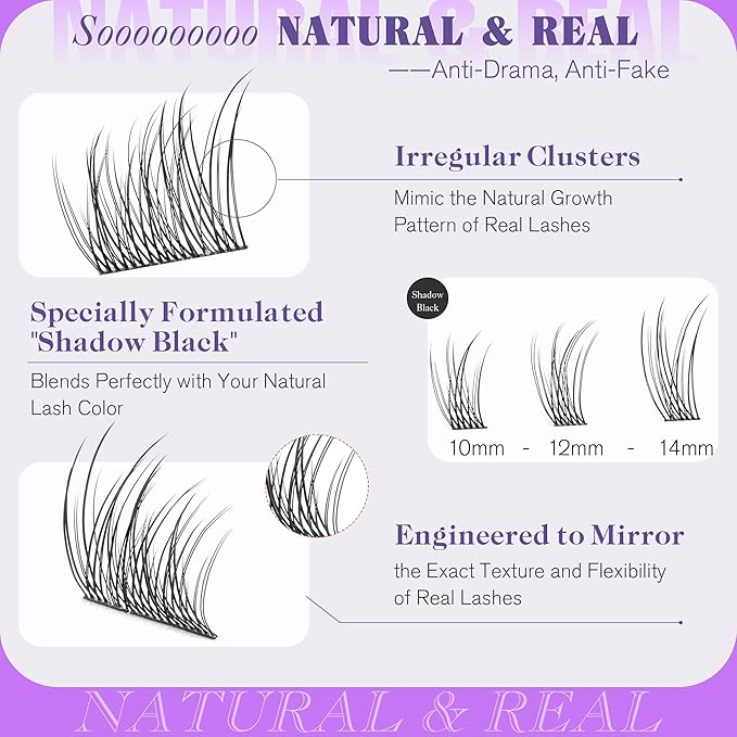 Natural Lash Clusters 10-14MM Thin Lash Band Short Eyelash Clusters Eyelash Extension Soft Cluster Lashes C-curly Individual Lashes DIY Lash Extension Beginner-friendly by Newcally