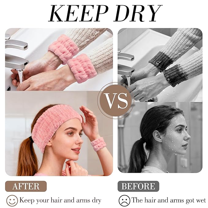 9 Pcs Spa Headband for Washing Face,Skincare Headband and Wristband Set,Women Teen Girls Facial Hairbands for Washing Face, Makeup, Sports, Yoga (apricot + pink + grey)