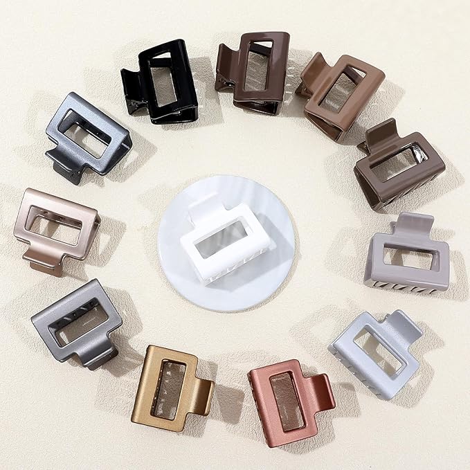 2 Inch Medium Hair Claw Clips 12 Pcs Square Hair Claw Clips for Thin Hair Matte Nonslip Acrylic Banana Jaw Clips Bulk Hair Accessories for women and Girls (Gold)