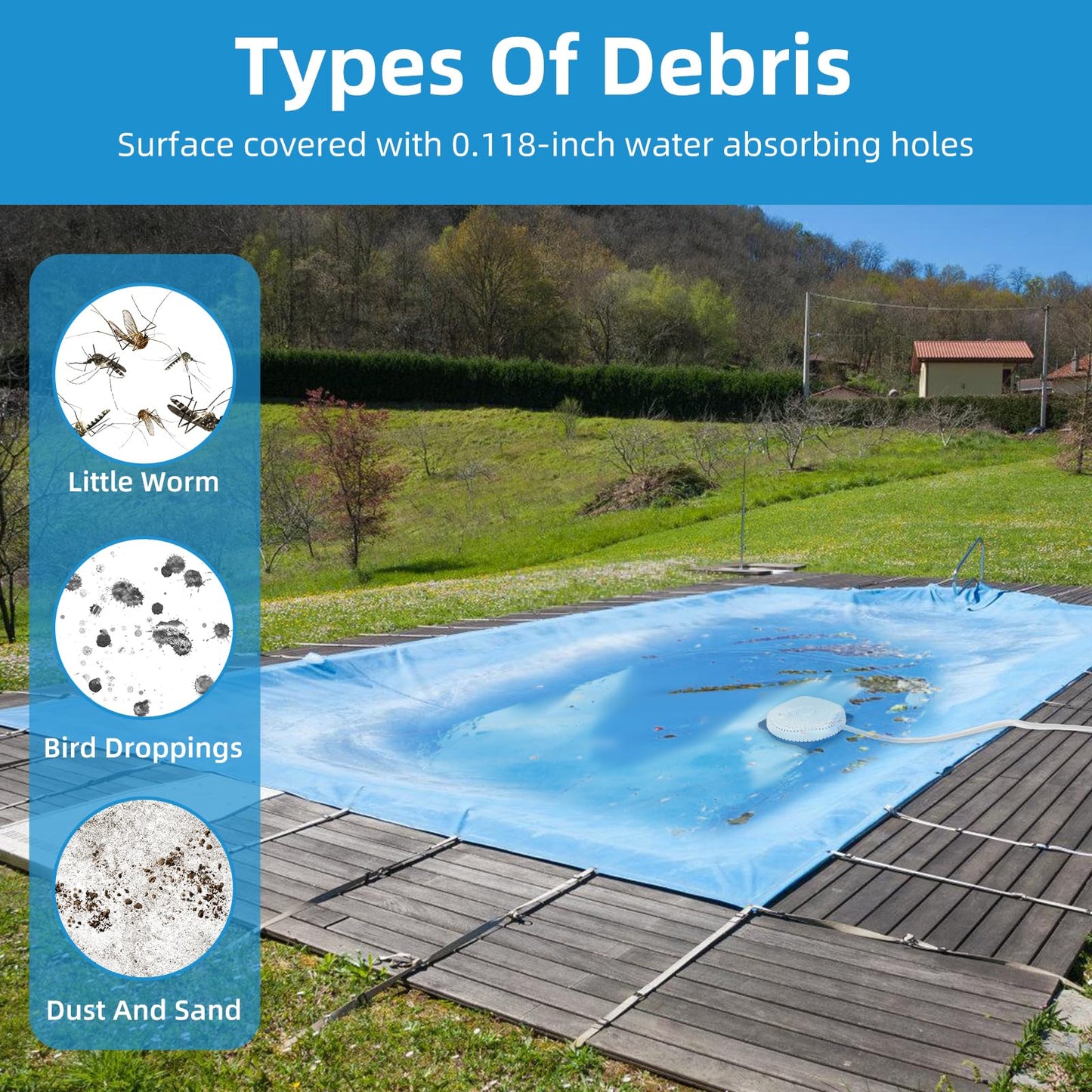 AQUAFLY Pool Cover Pump Siphon, Automatic Above Ground Pool Water Pump, White, Round, Plastic, Siphon Mechanism, Effortless Pool Drainage