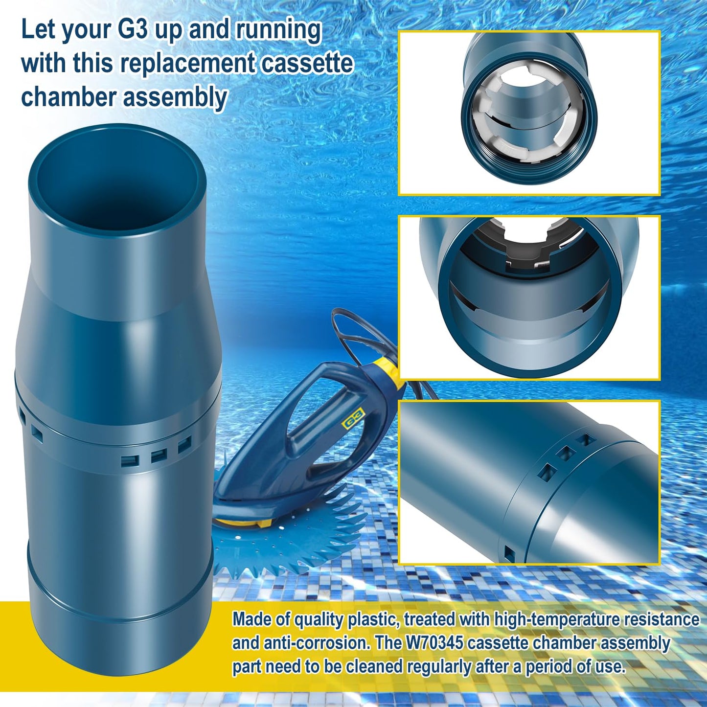 W70345 Cassette Chamber with Compression Ring Assembly Replacement Parts Kit Fit For Zodiac Baracuda G3 & G3 Pro Automatic Suction Side Pool Cleaner Vacuum, Replace W69559, W69563, W70334