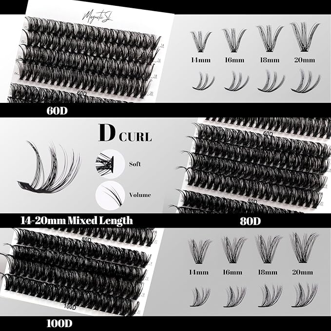 Lash Clusters 480 Clusters 10-20mm False Eyelash 60D 80D 100D Thick Eyelash Extension 20D 30D 40D Individual Eyelashes Multi-Style DIY Lash Extensions for Beginners(20D-100D-D, 10-20MIX)