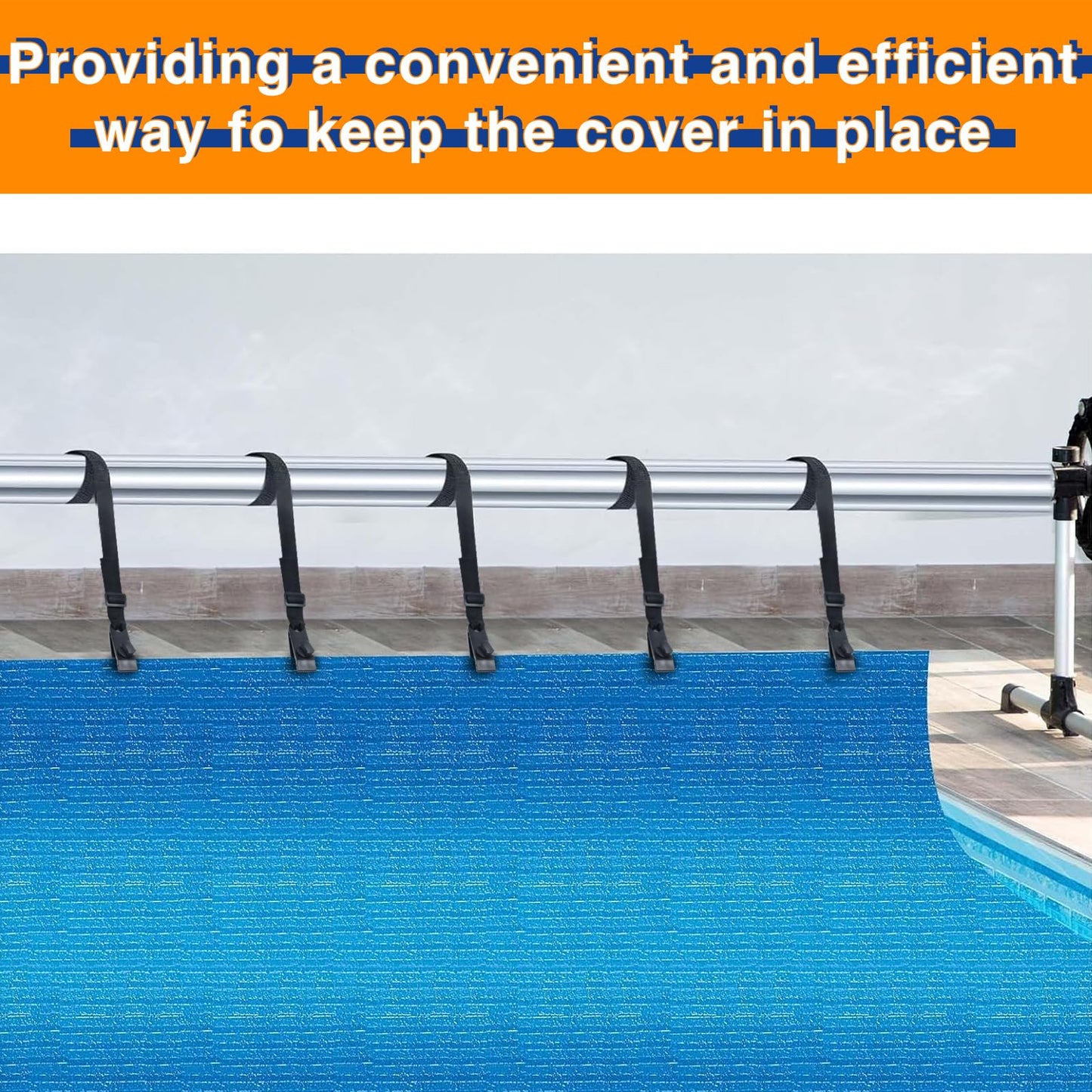 24 Pcs Pool Solar Cover Reel Attachment Kit, Solar Cover Reel Blanket Straps and Clips for Universal Inground Swimming Pool - Including 8 Adhesive Nylon Straps & Tabs, 8 Cord Plates, 8 Buckles