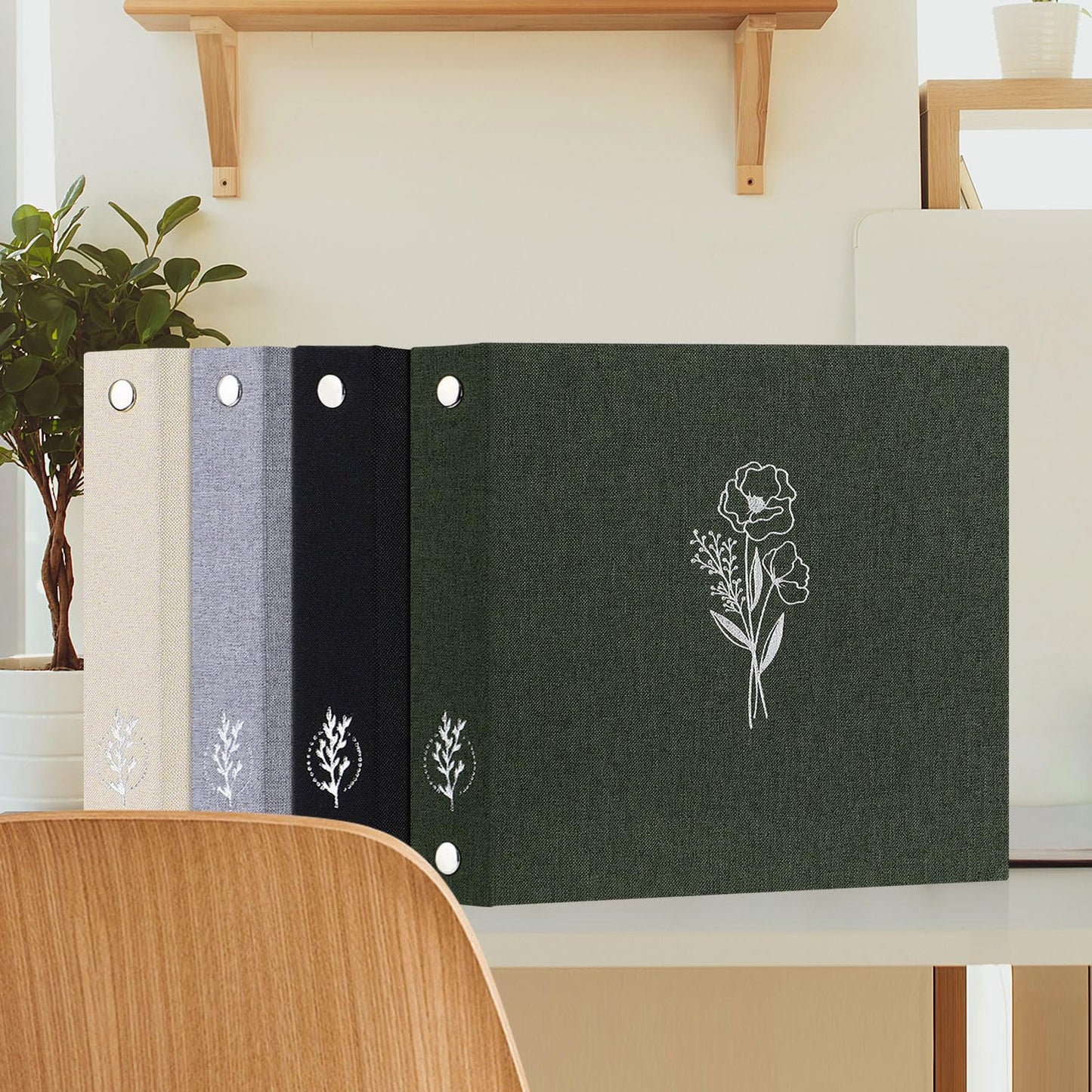 Lanpn 8.5x11 inch Scrapbook Photo Album, Linen Cover Archival Acid Free Top Load 3 Ring Binder Folder Photo Book 8.5 x 11 with 30 Plastic Sleeves 60 Pages (Green)