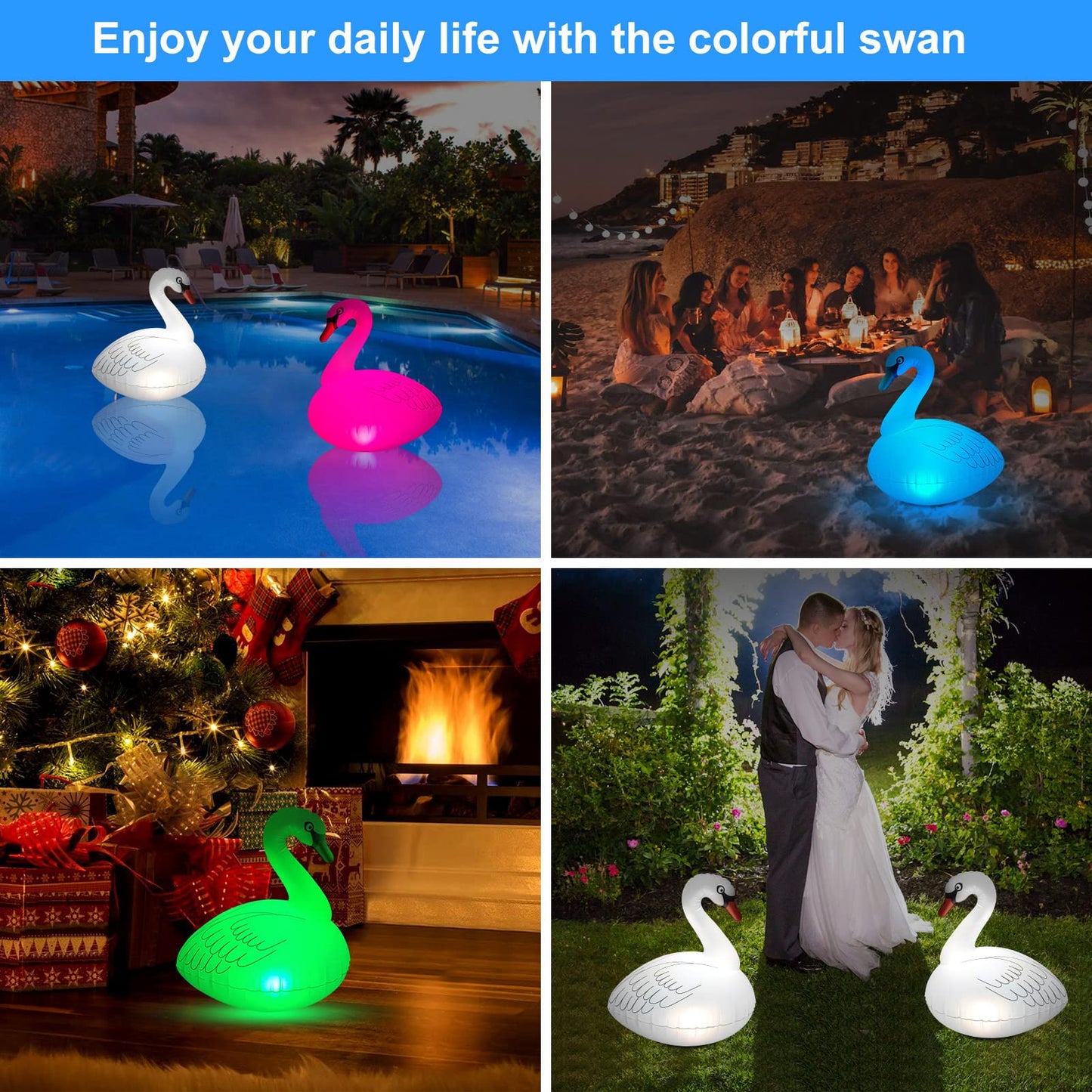 Goallim Swan Floating Solar Lights - Waterproof Inflatable Colorful Changing LED Pool Light for Beach, Garden, Backyard and more