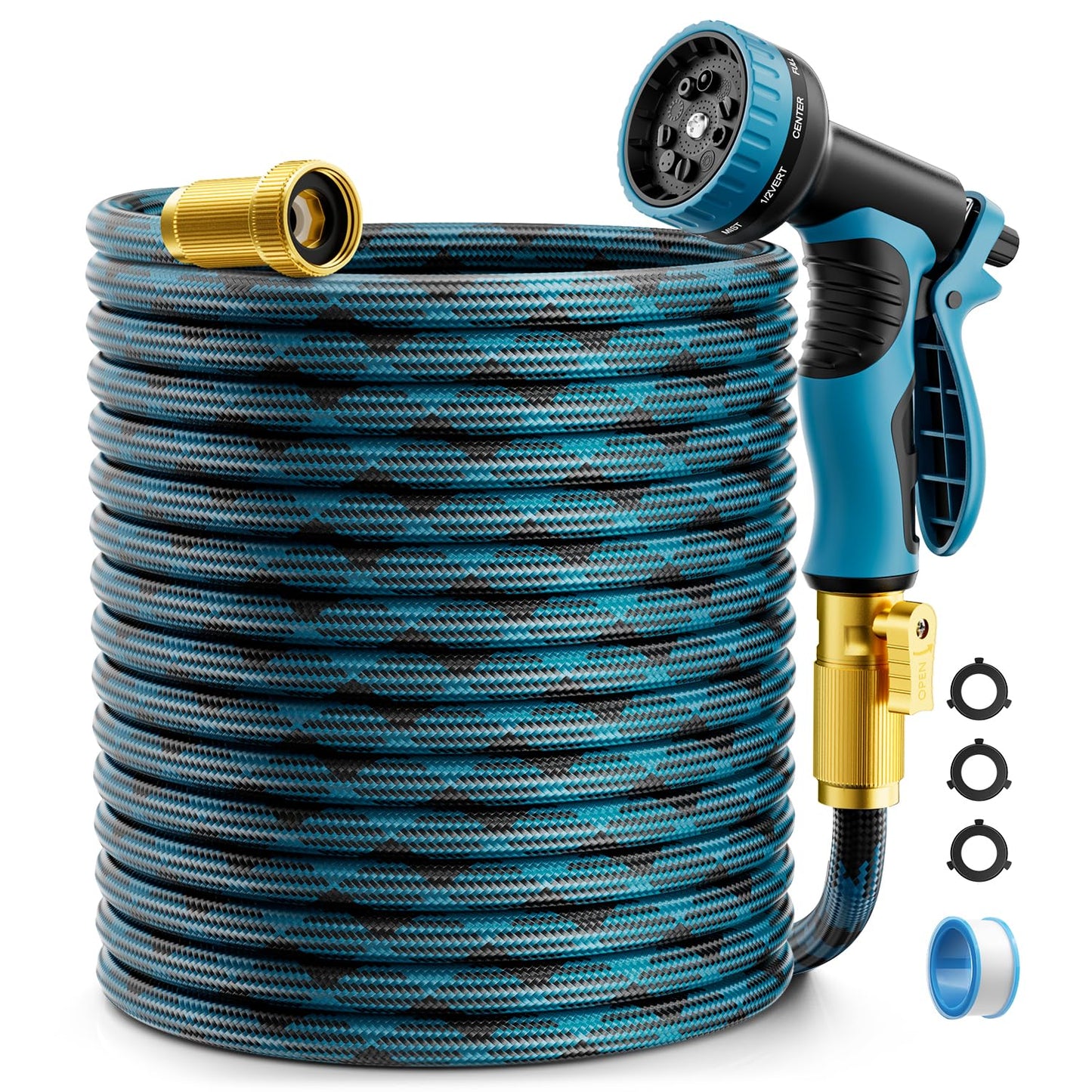 Garden Hose, Non-Expandable Water Hose 100ft, Flexible, Kink & Leak Proof Water Pipe with 10-Function Spray Nozzle, Lightweight Outdoor Hose for Yard, Lawn, Car Wash, RV and Home Use