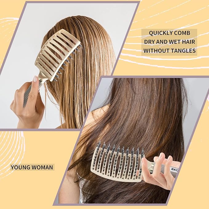 Detangling Brush Boar Bristle Hair Brush,Suitable for Men, Women & Kids’ Long Curly Wet or Dry Hair,EKONAER Hairbrush for Thick Make Hair Shiny & Healthier(Gold)