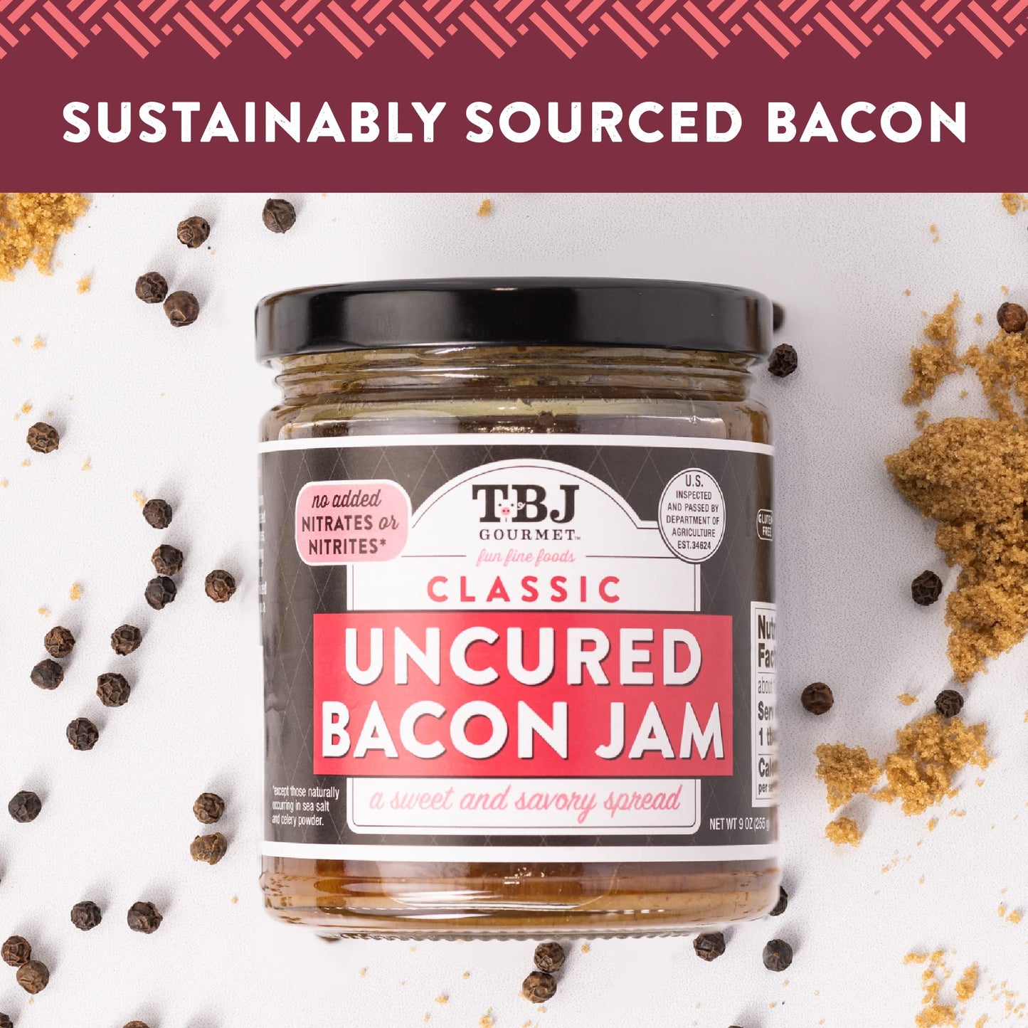 TBJ Gourmet Classic Bacon Jam - Bacon Top Ingredient - Premium Spread No Preservatives