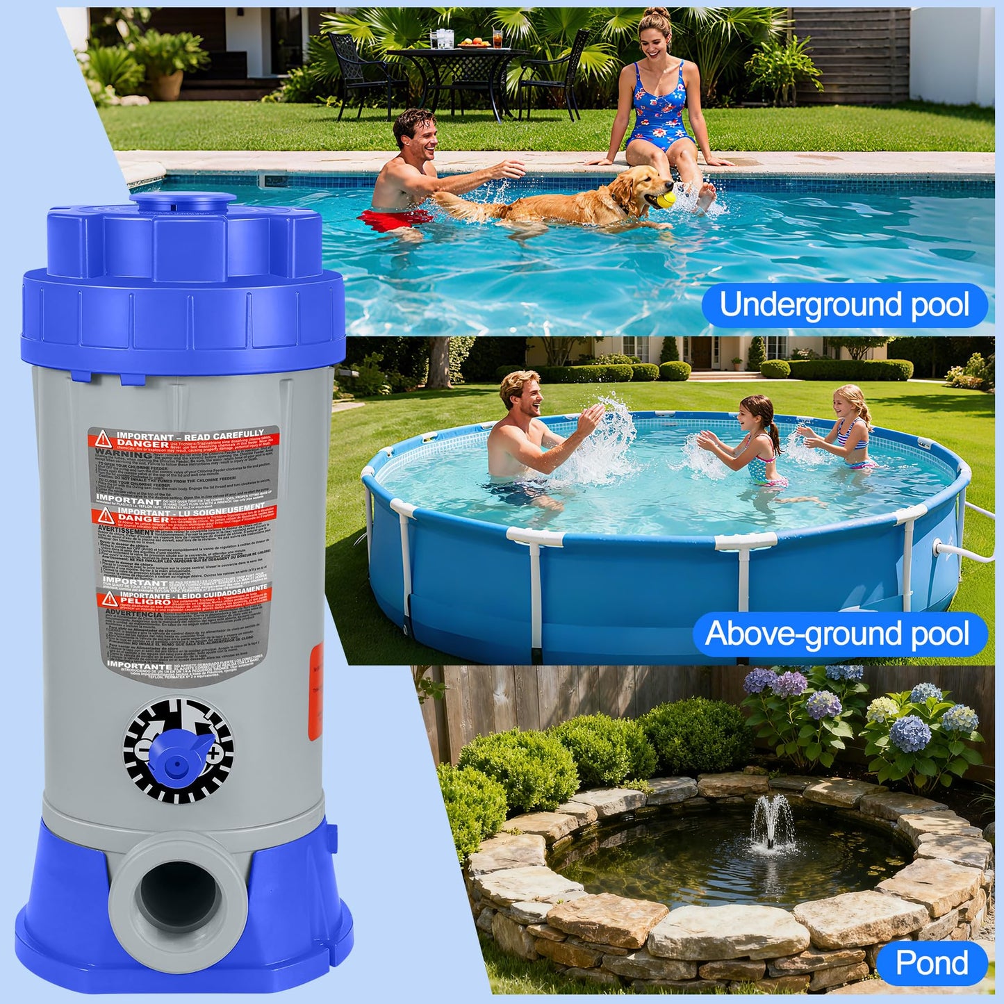 SeaSlep Off-Line Automatic Pool Chlorinator with Adjustable Output, Automatic Chlorine Feeder with 9.0 Lbs Capacity,Easy to Install Off Line Chlorinator for Inground Pool,Compatible with Hayward(Blue)