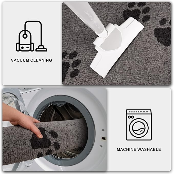 PURRUGS Dirt Trapping Door Mat 32" x 47", Non-Skid/Slip Machine Washable Microfiber Entrance Rug, Shoes Scraper, Dog Doormat, Super Absorbent Floor Mat for Muddy Wet Shoes and Paws, Light Grey