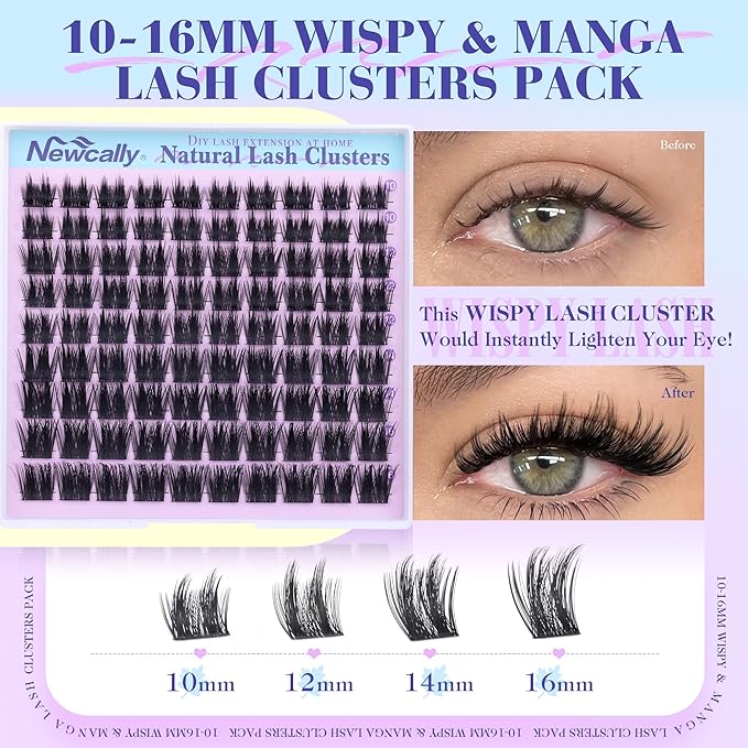 Wispy Lash Clusters Manga Eyelash Clusters Spikes10-16MM Volume Cluster Eyelash Extensions D-Curly Individual Lashes Anime Fluffy Lashes Clusters by Newcally