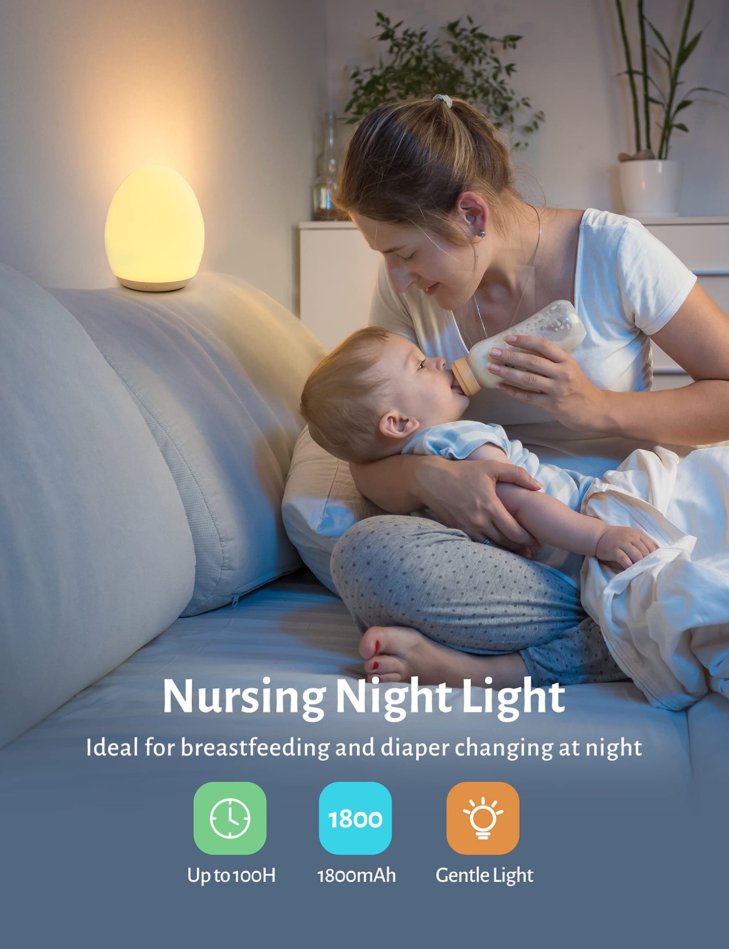 JolyWell Night Light for Kids, Baby Night Light with 7 Colors Changing Mode & Stepless Dimming, Nursery Night Light BPA Free,Rechargeable Egg Night Light for Breastfeeding 1h Timer & Touch Control