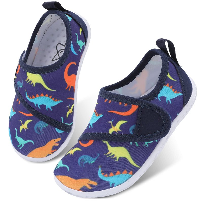 LeIsfIt Kids Water Shoes Toddler Girls Boys Swim Shoes Outdoor Quick-Dry Breathable Aqua Socks for Beach Pool Surf, Blue Dinosaur, 12 Little Kid