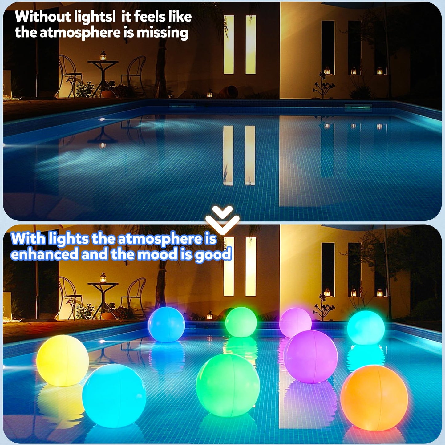Ynipanda Floating Pool Light Ball, 12" Light Up Beach Ball, 4Pcs Waterproof LED Glow Balls with 8 Light Modes, Glow in The Dark Pool & Beach Decorations for Kids and Adults