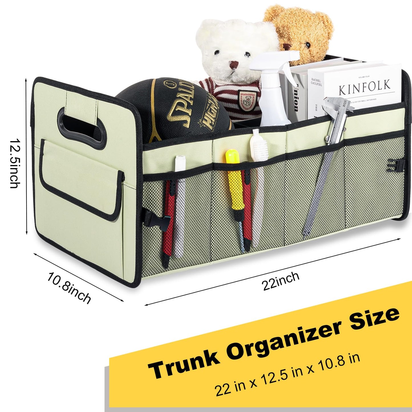 JiatuA Car Trunk Organizer, Car Organizers and Storage Collapsible Multi Compartment Container Box, Adjustable Car Accessories for SUV Sedan Truck, Standard Size, Light Green