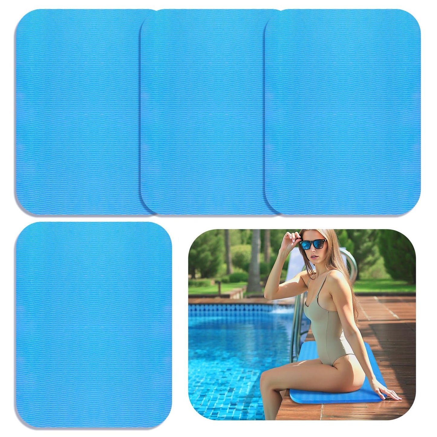 Verdanzia 4PCS Pool Seats for Edge of Pool, 17x13 Inch Eva Foam Pool Cushions for Side of Pool, Anti Slip Poolside Seating Mat, Multifunction Poolside Accessories for Summer Outdoor Beach (4, Blue)
