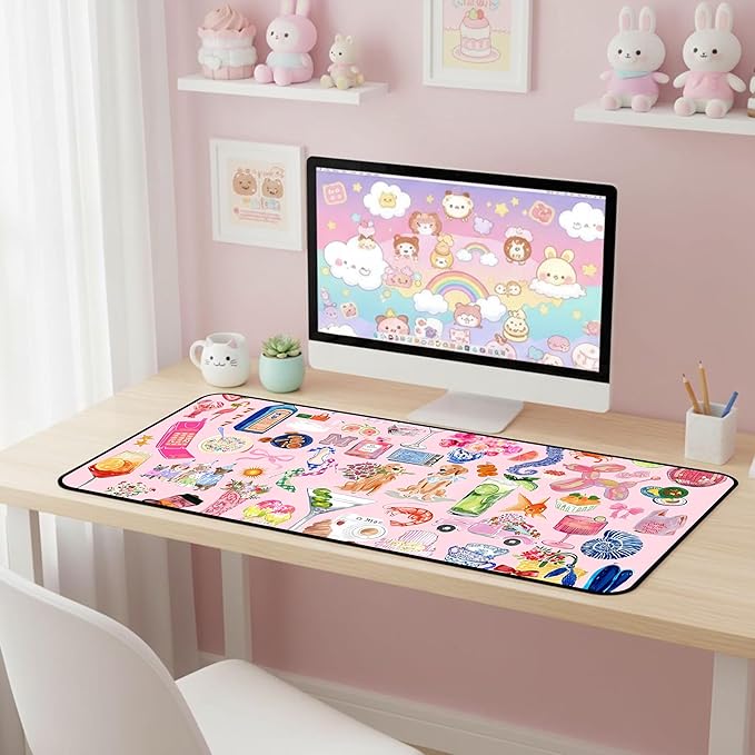 Funny Pink Desk Mat, Cute Colorful Desk Matt, for Desktop Large XXL, Gaming Mouse Pad, Anti Slip Mousepad Extended Deskpad Laptop Keyboard Computer Mat Desk Decor, for Women 31.5"X15.7"