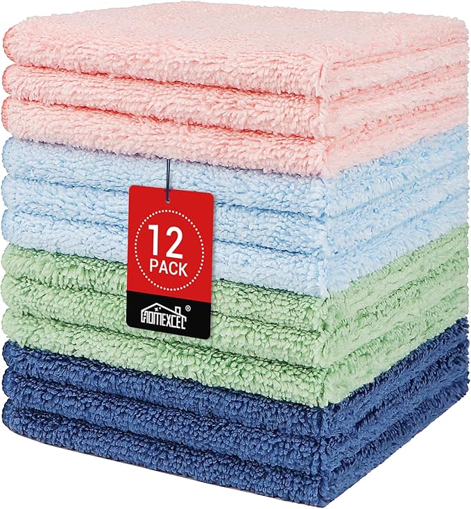 HOMEXCEL Wash Cloths, Quick Drying Face Towel for Showering, Super Absorbent Washcloths for Body Face, All-Occasion for Bathroom Gym Spa Travel, Pink/Light Blue/Green/Navy Blue