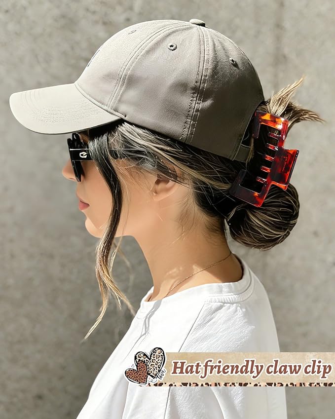 Hat-Friendly Claw Clips for Baseball Caps - 4 Pcs Trucker Hat Hair Clips for Women, Claw Clips for Thick Hair Hat Hairstyles, Gifts Hair Accessories
