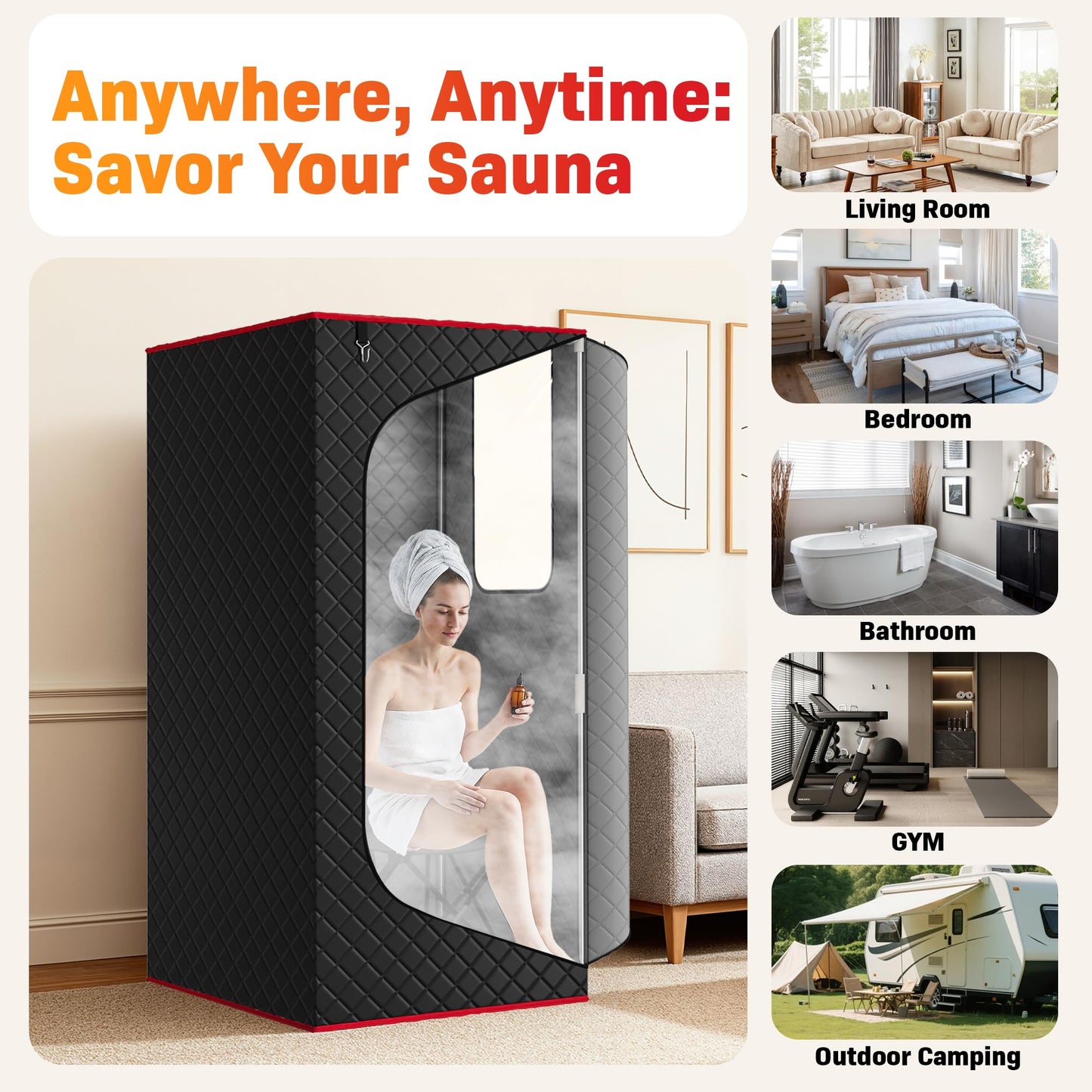 Manastin Upgraded Portable Steam Sauna for Home, Sauna Tent with 3L/1200W Steamer, XL Foldable and Remote Control, 99-Min Timer & 15 Power Levels, 2.6' x 2.6' x 5.9' Detox Spa for Relaxation,Jet Black