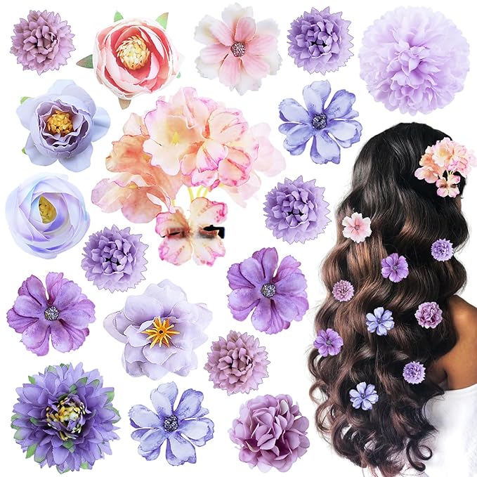18 PCS Flower Hair Clip Women Purple Floral Hair Barrettes Girls Homecoming Dance Rose Bride Barre Hair Accessories Wedding