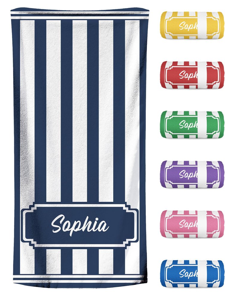 UNIGIFTIME Personalized Beach Towels, Personalized Beach Towels for Kids Girls Adults, Custom Striped Sand Free Quick Dry Beach Towel with Names, Customized Monogram Pool Towels (Black)