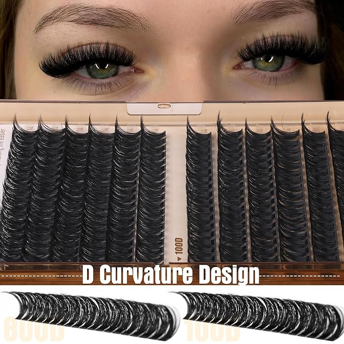 Geeneiya 14MM Volume Lash Clusters Kit DIY Lash Extension Kit D Curl Eyelash Extensions with Waterproof Lash Bond and Seal Waterproof Tweezers, Only 14MM, 80D+100D