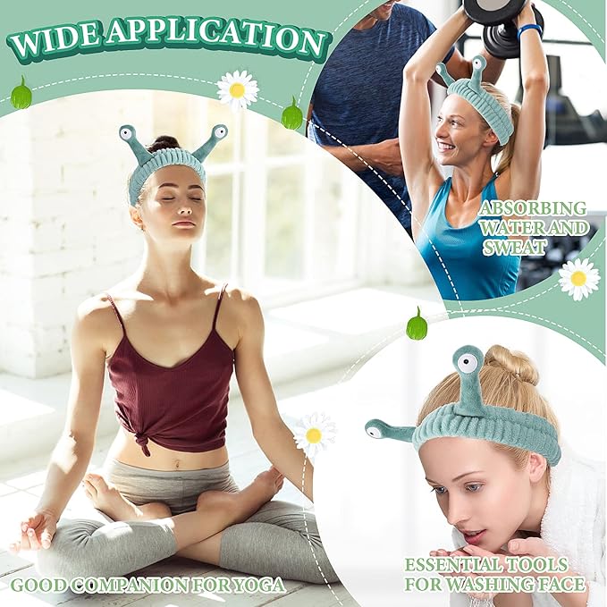 Spa Headband Facial Makeup Head Band Microfiber Soft Coral Fleece Head Wraps Snail Cartoon Cute Christmas Hair Accessories Elastic Skincare Hair Band for Women Girls Washing Face Beauty
