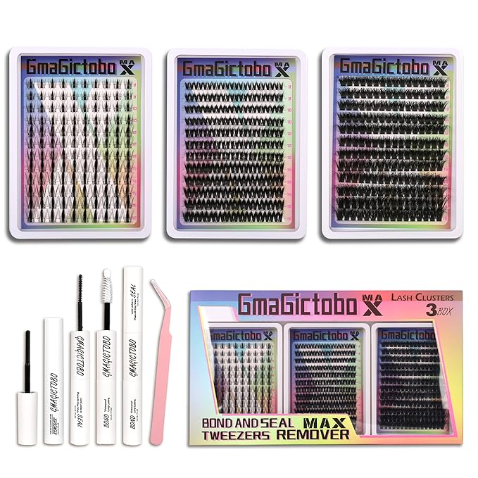 Lash Clusters Natural Wispy Lash Clusters Kit C/D Curl 444Pcs Volume Lashes Clusters Manga Lashes Pack Individual Lashes Lash Bond and Seal Lash Remover Lash Tweezers