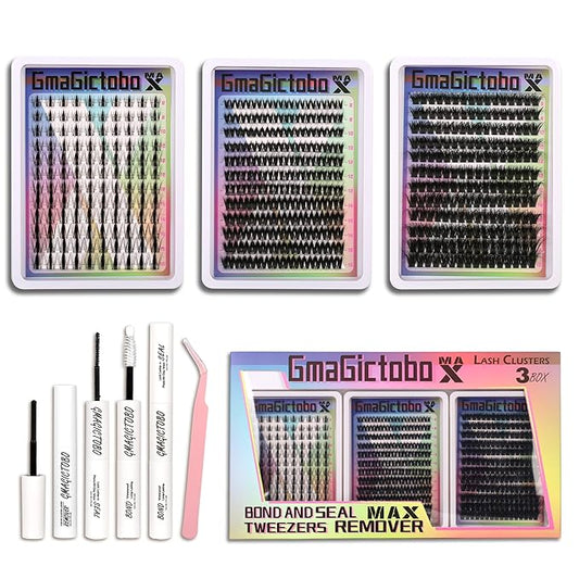 Lash Clusters Natural Wispy Lash Clusters Kit C/D Curl 444Pcs Volume Lashes Clusters Manga Lashes Pack Individual Lashes Lash Bond and Seal Lash Remover Lash Tweezers