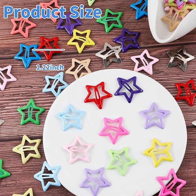 55pcs 1.22" Star Hair Clips Cute Hair Clips for Girls Colorful Metal Snap Hair Barrettes for Women Star Hair Accessories for Daily Party