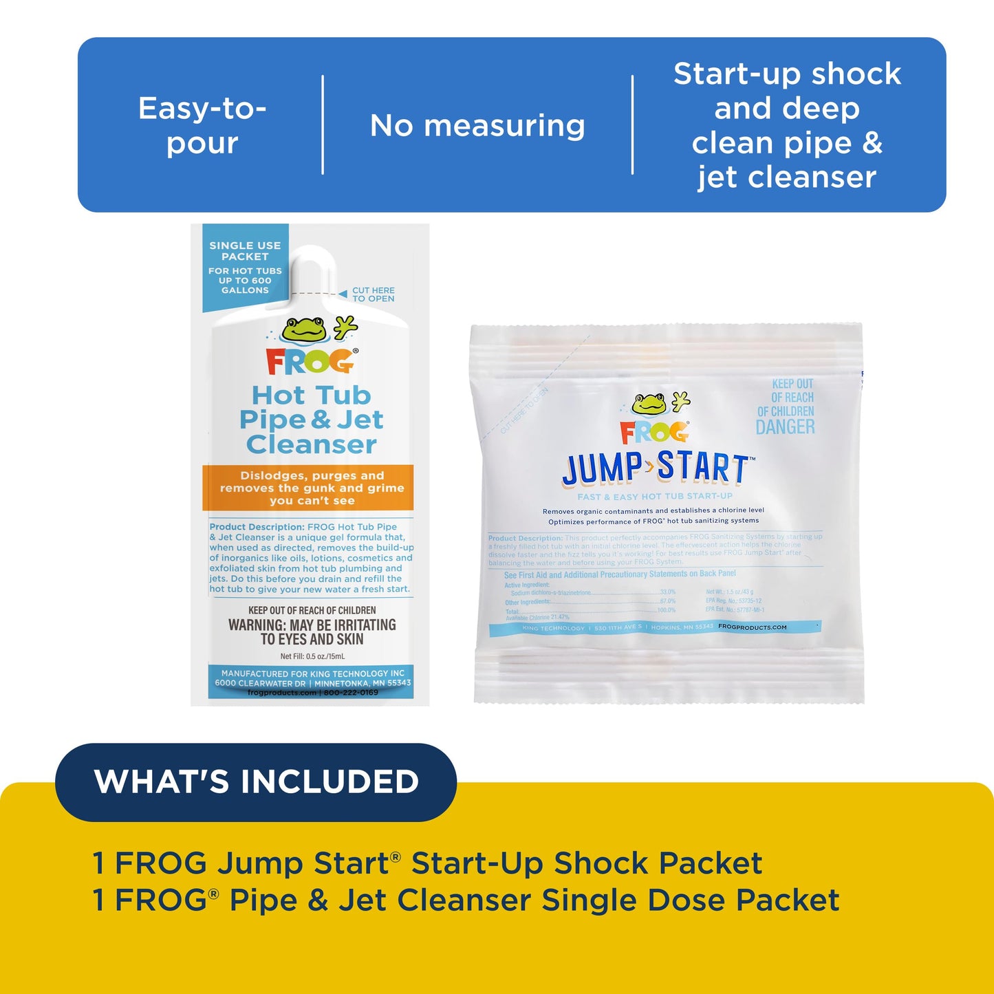 FROG Jump Start and Pipe & Jet Cleanser for Hot Tubs - Start-Up Chlorine Shock and Single Dose Deep Clean Purge Cleaner - Hot Tub Set Up & Treatment - 1 Pack