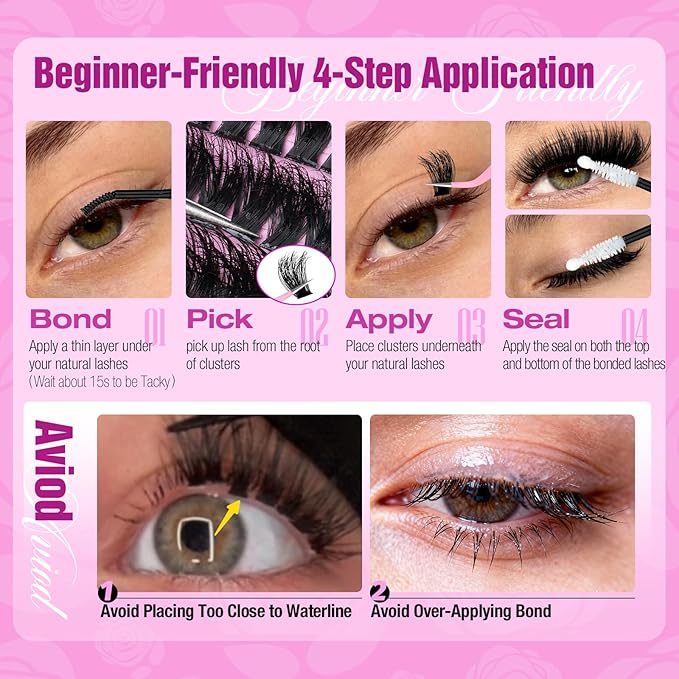Yawamica Fluffy Lash Clusters Thick 200D Volume Eyelash Clusters 14-20mm Wispy Individual Lashes D Curly Cluster Eyelash Extensions 240pcs DIY Lash Extension for Beginners