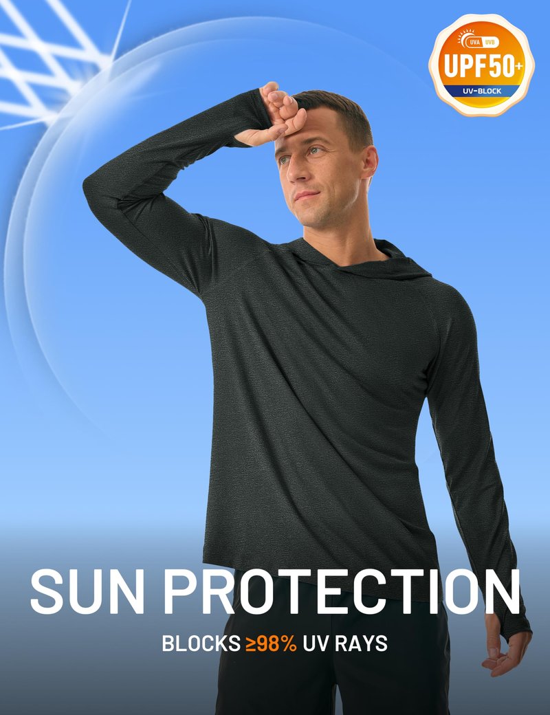 MAGCOMSEN Mens Uv Protection Shirts Long Sleeve with Hood Athletic Running Shirts Workout Sun Shirts UPF 50+ Fishing Shirts Quick Dry Hiking Outdoor Shirts Black L