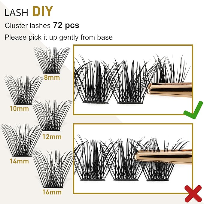 B&Q Volume Lash Clusters Wispy B02, Eyelash Clusters 72PCS Cluster Eyelash Extensions, D Curl Lash Cluster Natural Individual Lashes False Eyelashes Clusters with Soft Band(B02-D-8-16MIX)