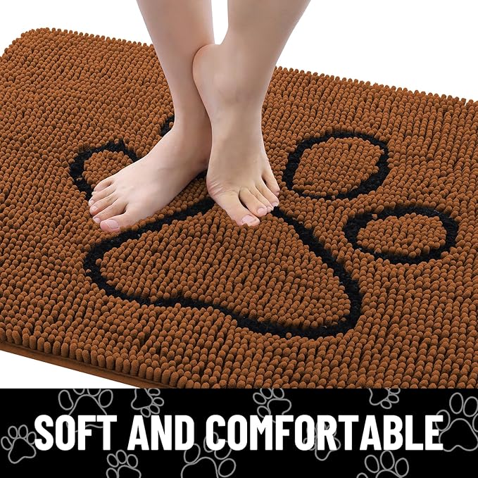 Smiry Dog Door Mat for Muddy Paws, Absorbent Dirt Trapper Non Slip Quick Dry Washable Chenille Mat for Mud Dogs, Entry Rug for Indoor and Outdoor (36x24 Inches, Ochre and Black)