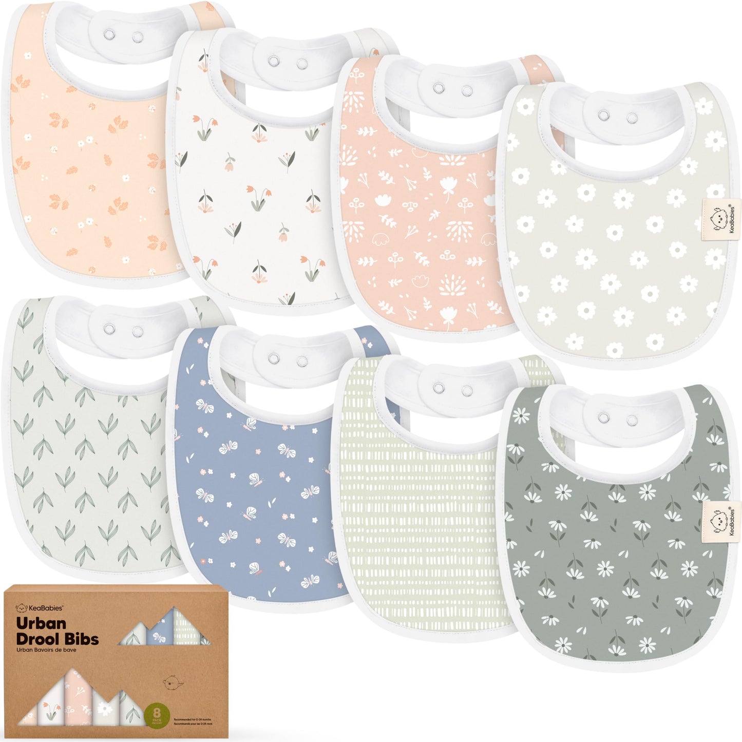 8-Pack Organic Baby Bibs for Boys, Girls - Soft Cotton Drooling and Teething Bibs for Baby Girl & Boy, Extra Absorbent, Easy to Clean & Put On for Toddler, Newborn, Infant 0-24 Months (Fleur)