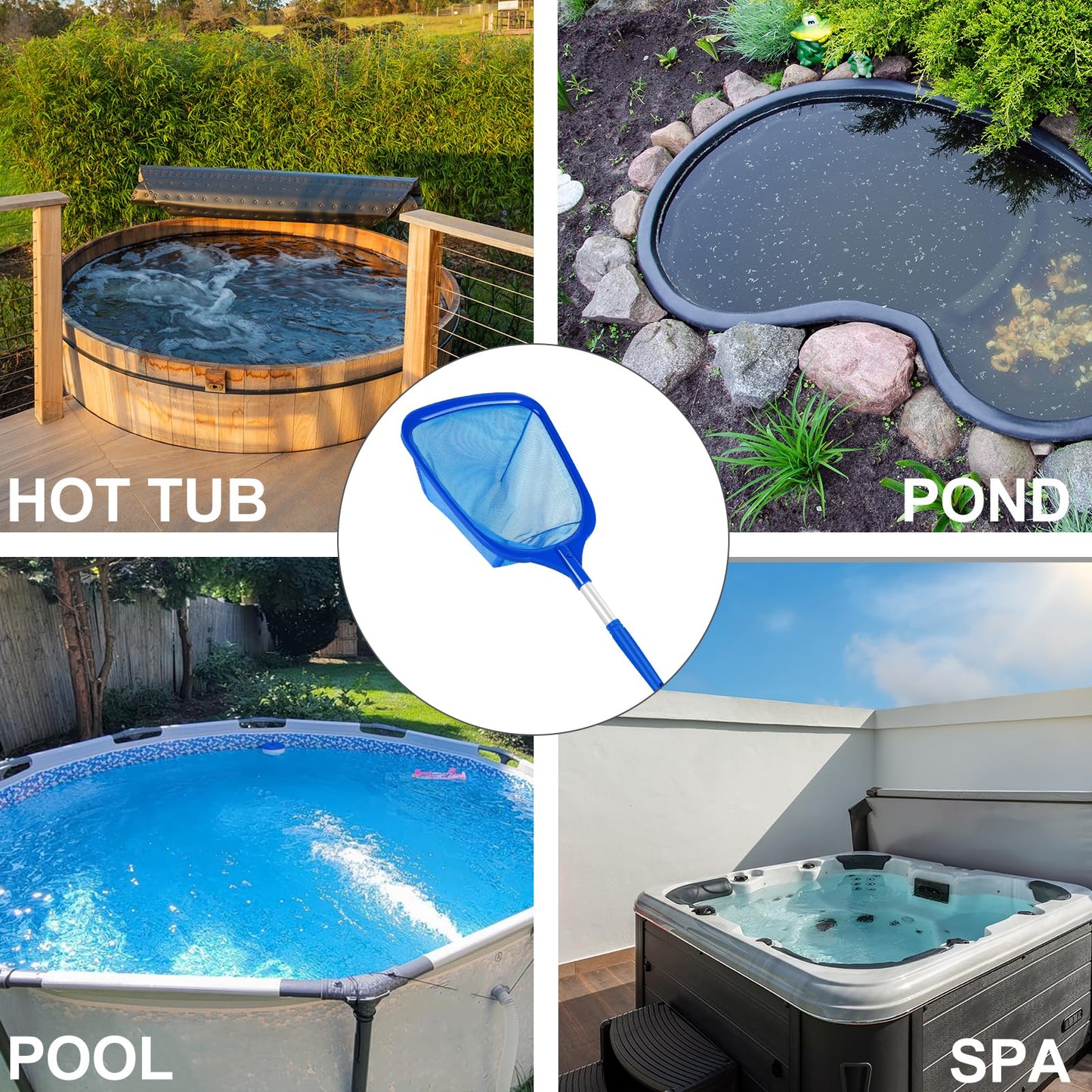 Hot Tub Pool Skimmer Net, Pond Net With 13'' Aluminum Pole, Deep Ultra Fine Mesh for Hot Tubs/Spas/fountain/Small Pools, Durable Aluminum Handle Leaf & Debris Cleaner for Above ground Inground Pool