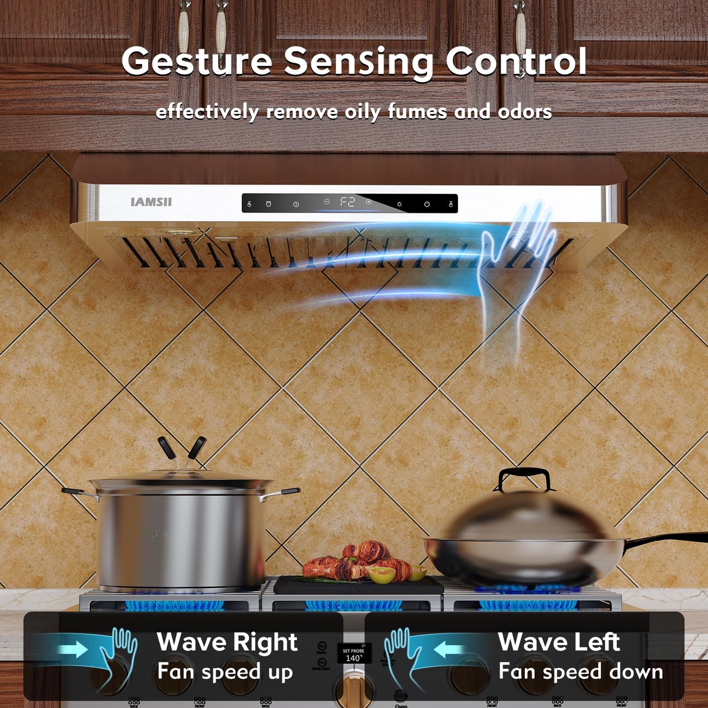 Under Cabinet Range Hood 36 Inch,900 CFM Stainless Steel Kitchen Stove Vent Hood with 4 Speed Exhaust Fan Gesture Sensing/Touch/Remote Control