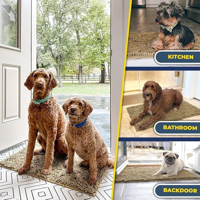 Muddy Mat® 2-Piece Beige Medium 30"X19" AS-SEEN-ON-TV Highly Absorbent Microfiber Door Mat, Bath Mat and Pet Rug, Non slip Thick Washable, Soft Chenille for Kitchen Bathroom Bedroom Indoor and Outdoor